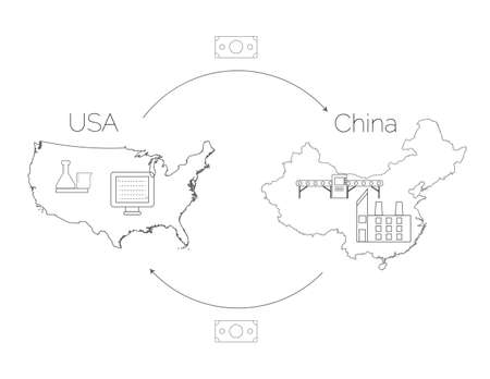 USA and China trading relation line vector. Global trade illustrationのイラスト素材