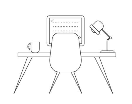 Workplace of programmer line vector. Creative office illustration.のイラスト素材