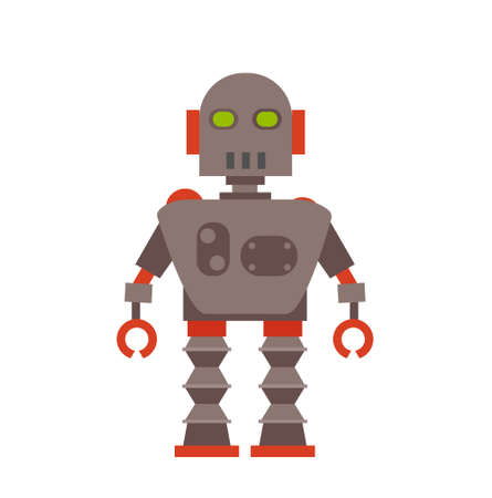 Brown toy robot with green eyes illustration.のイラスト素材