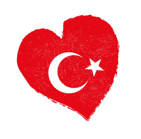 Grunge Turkey flag in heart shape.のイラスト素材