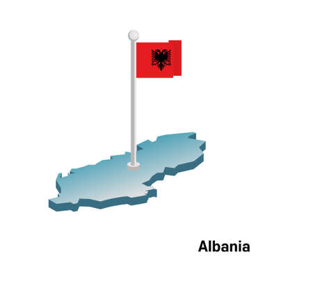Albania 3d map with flag vector illustration.のイラスト素材