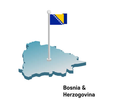 Bosnia and Herzegovina 3d map with flag vector illustration.のイラスト素材
