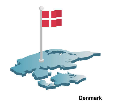 Denmark 3d map with flag vector illustration.のイラスト素材