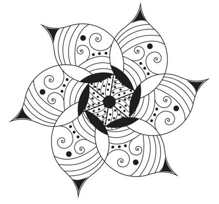 Ornamental flower black and white vector illustrationのイラスト素材