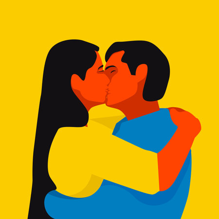 Minimalst illustration of the young couple kissingのイラスト素材