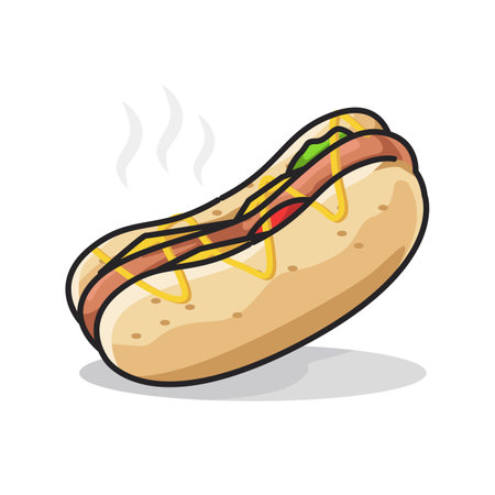 Hot dog fast food with sausage in cute line art illustrationのイラスト素材