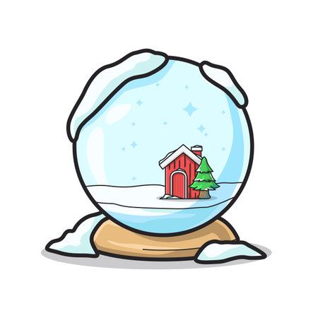 Unique winter ball for Christmas gift in cute line art illustrationのイラスト素材
