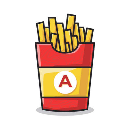 Potato French fries in the big fast food container in cute line art illustrationのイラスト素材