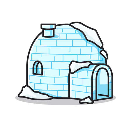 Awesome igloo ice house in cute line art illustrationのイラスト素材