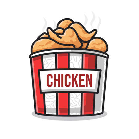 Delicious fast food fried chicken in the food container in cute line art illustrationのイラスト素材