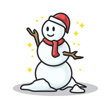 Cute snowman with hat and scarf in cute line art illustrationのイラスト素材