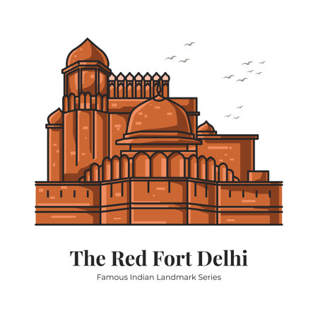 Red Fort Delhi Famous Indian Landmark Iconic Cartoon Illustrationのイラスト素材