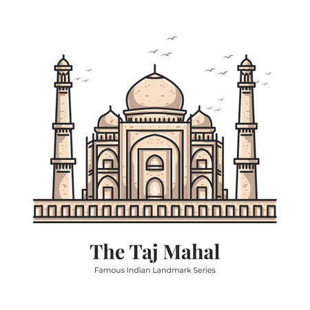 Taj Mahal Indian Landmark Iconic Cartoon Illustrationのイラスト素材