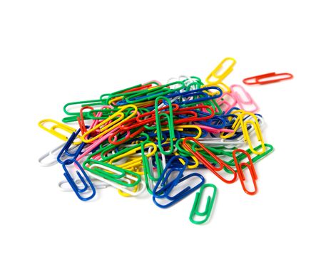 Multicoloured clips. Isolated on white background.の写真素材