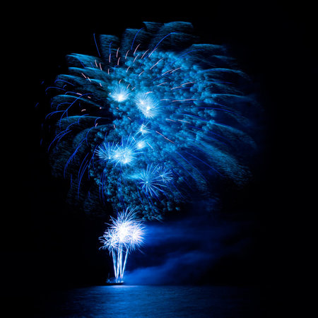 A beautiful firework over the water in the night sky