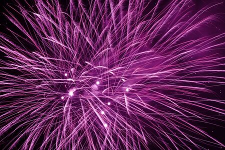 Beautiful red fireworks in the night skyの写真素材