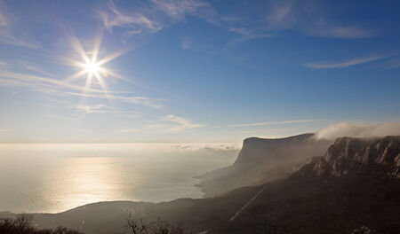 View of the sea from a height of mountainsの写真素材
