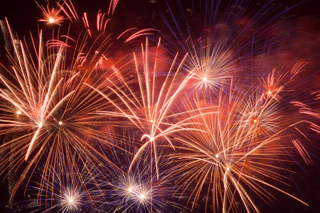 Outbreaks of fireworks in the night skyの写真素材