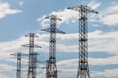 Masts with radio antennas against the blue skyの写真素材