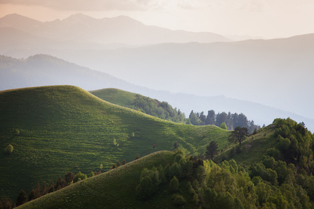 Landscape. Mountain ridges at against the sky with clouds. Caucasus, Russiaの写真素材
