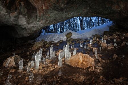 Cave with stalagmites of iceの写真素材