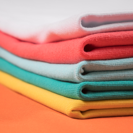 Colorful knitted fabrics in assortmentの写真素材