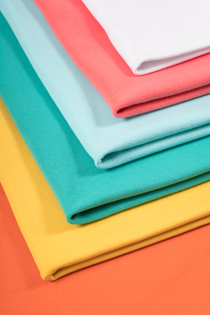 Colorful knitted fabrics in assortmentの写真素材