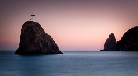 Seashore at sunset. Rock of the holy phenomenon. Fiolent. Crimea.の写真素材