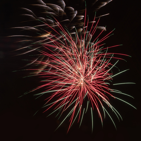 Colorful red fireworks in the night skyの写真素材