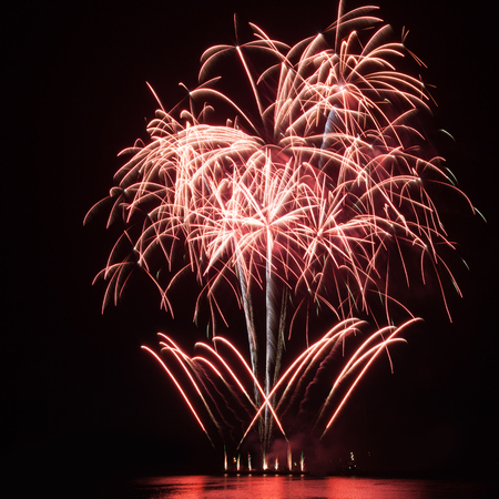 Firework over the water in the night skyの写真素材