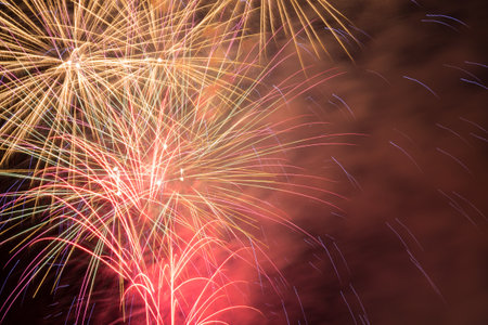 Outbreaks of fireworks in the night skyの写真素材