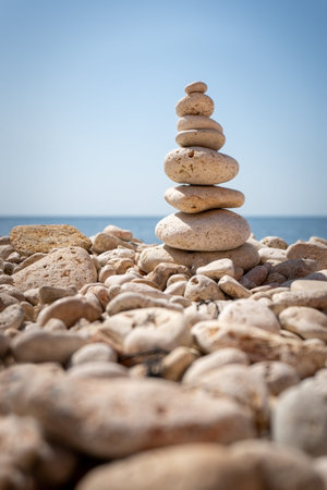 The pyramid of pebbles on the beach