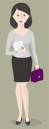 Woman office worker standing with documents and briefcaseのイラスト素材