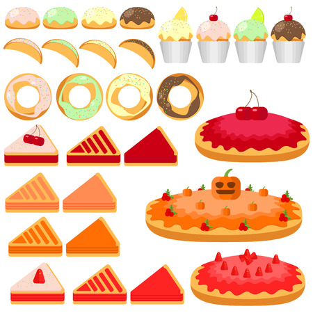 set of bakery products, groceries, pastries, pies, cakes, donutsのイラスト素材
