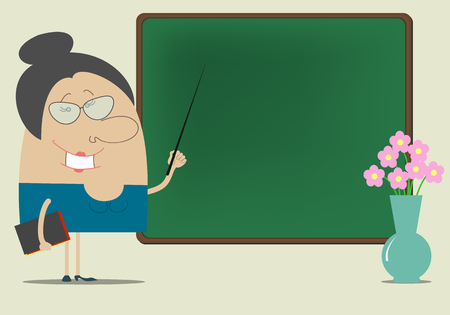 Teacher stands close to the board and points on the boardのイラスト素材