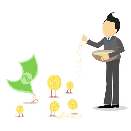 Businessman feeding poultry , money , growing revenuesのイラスト素材
