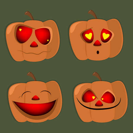 Set of pumpkins of different characters halloween , face , vectorのイラスト素材