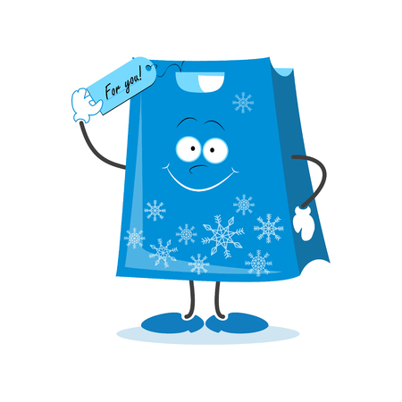 Gift, Present Blue package. Cartoon character greetings . Vectorのイラスト素材