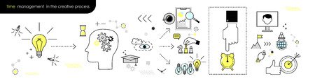 Linear flat time management in the creative process. Vector illustration on white backgroundのイラスト素材