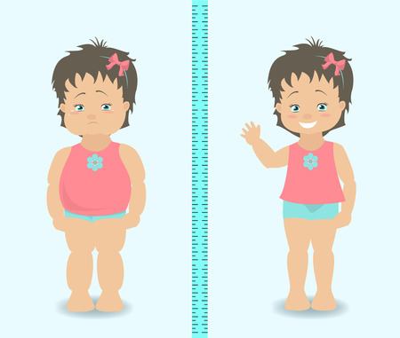 Fat and slim girl, weight loss concept. Vector illustrationのイラスト素材