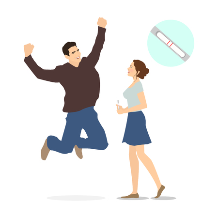 Pregnancy. A man enjoys his pregnant woman. A happy family. Vector illustrationのイラスト素材