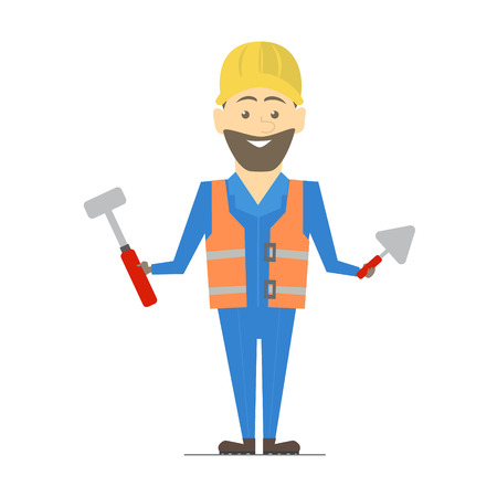 Builder man working. Architecture vector construction workのイラスト素材