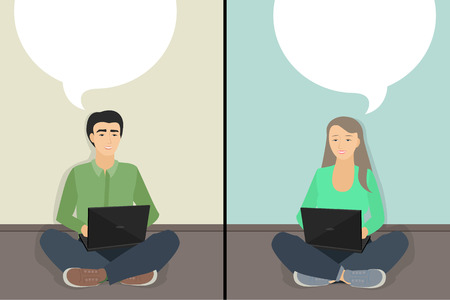 Chatting, man and woman chatting. Vector illustration of a flatのイラスト素材
