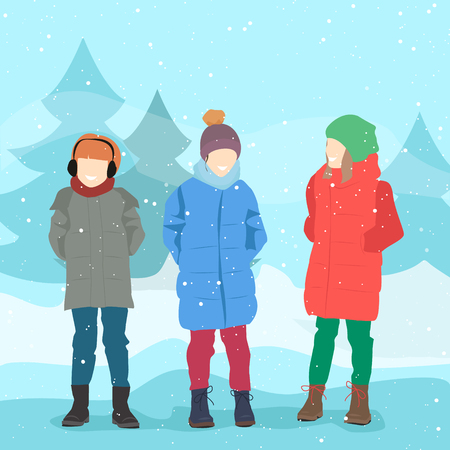 Children in winter clothes. Winter landscape, snow. Vectorのイラスト素材