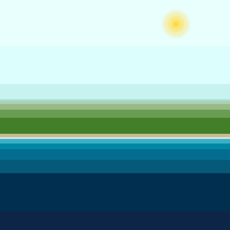 Landscape design in the style of the material. Linear landscape. Summer day at sea.のイラスト素材