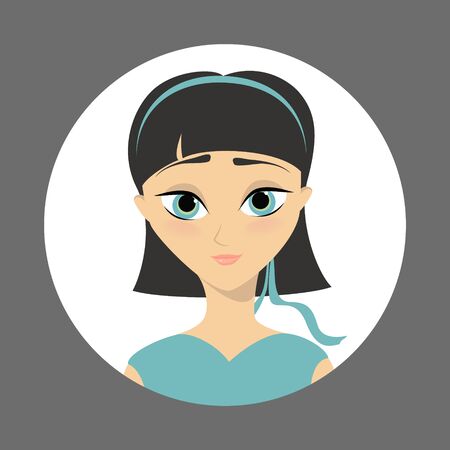 Young girl. The brunette with a ribbon in her hair. Avatar cartoon vectorのイラスト素材