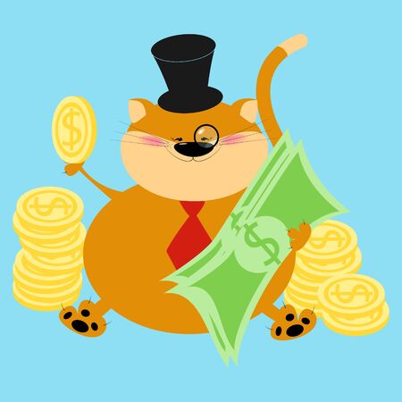Rich thick red cat. Finance, cat banker. Cartoon vectorのイラスト素材