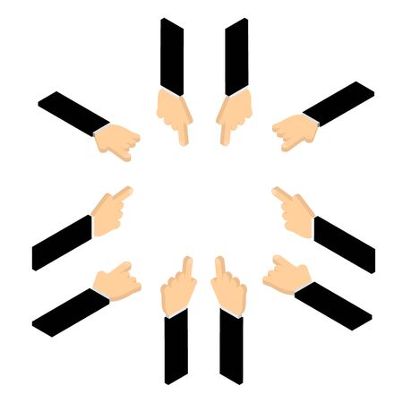 Set of hand pointing finger. Vector isometricのイラスト素材
