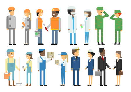 People of different professions. Builders, military, service, farmer technicians. Vector material designのイラスト素材