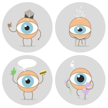 Eyes cartoon icon. Reads, scientist, love glance, food for the eyes. Vectorのイラスト素材
